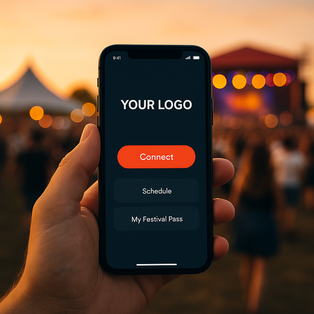 Festival app with custom branding showing eSIM purchase flow